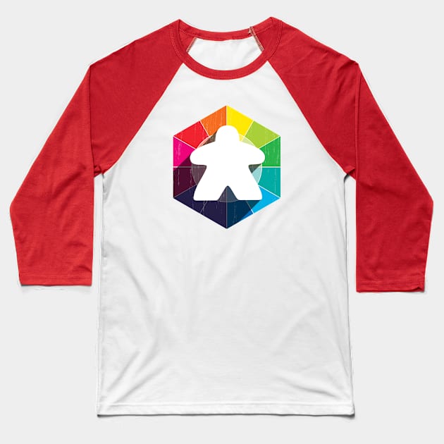 Hexagon Meeple Full Spectrum Baseball T-Shirt by east coast meeple